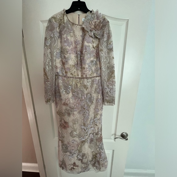 Mac Duggar Embellished High Neck Long Sleeve Dress in Nude 11329 Size 10 - Picture 2 of 11